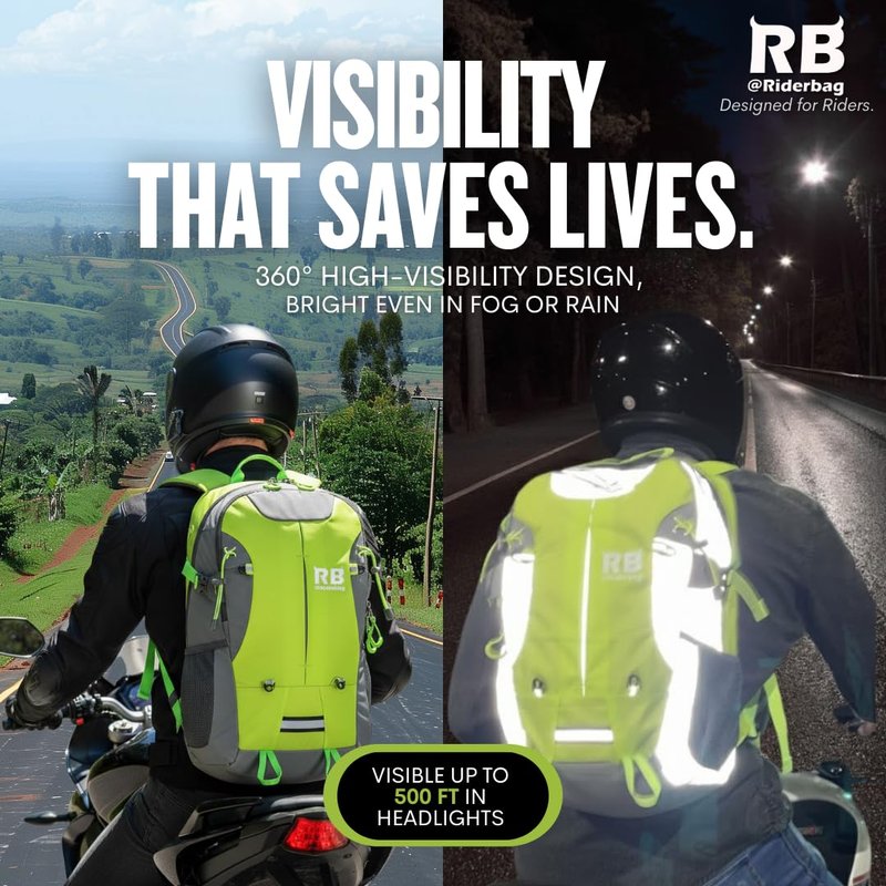 riderbag Reflective Motorcycle Backpack, Hi Viz Commuter Riding Bag