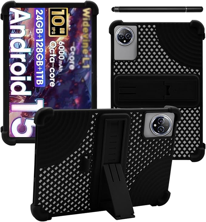 Case for Raemond K80 Tablet 10 Inch Android 15WUNIAK Hollow Back DesignHeat Dissipation Shockproof Lightweight Adjustable Kickstand Silicone Shell&ampKids Friendly Soft CaseBlack