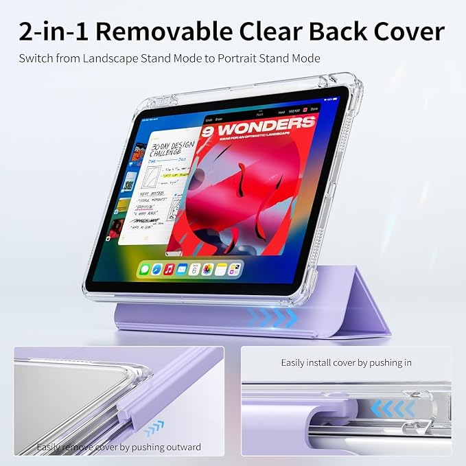 Hybrid Case for iPad Pro 11 Inch 4th/3rd/2nd Generation (2022/2021/2020) with Pencil Holder 2 in 1 Detachable Cover with Clear Transparent Back Shell Support 2nd Gen Pencil Charging Black
