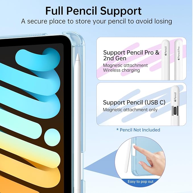 MoKo for iPad mini A17 Pro Case 8.3 Inch 2024 iPad mini 7th/6th Case 2021 | For iPad Mini Case with Pencil Holder Light Trifold Smart Protective Cover with Hard PC Translucent Back Shell Agave Gree