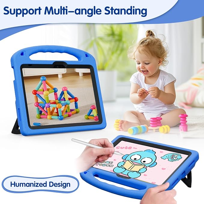 Kids Case for iPad A16 11th/ 10th Generation (2025/2022 Model) | iPad 11/ iPad 10 Full-Body Drop Protection cover with Screen Protector EVA Shockproof Handle Stand Black