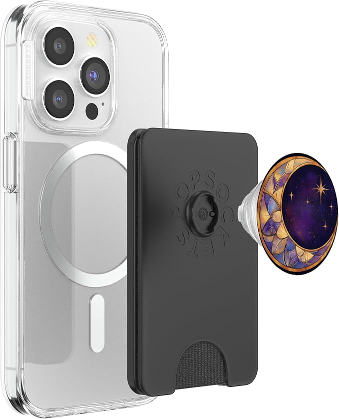 Whimsical Crescent Moon and Stars Art Pattern PopSockets PopGrip for MagSafe