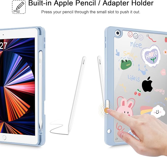 May Chen for iPad 9th Generation with Pencil Holder iPad 8th/7th Gen Case 10.2-inch [Penceil Holder] Trifold Stand Auto Wake/Sleep Clear TPU Protection Back Cover Ballet Shoes