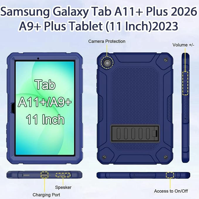 BMOUO Case for Samsung Galaxy Tab A11+ Plus/A9+ Plus 11 Inch 2026/2024 Heavy Duty Shockproof Rugged High Impact Protective Galaxy Tab A11 Plus/A9 Plus Case Black