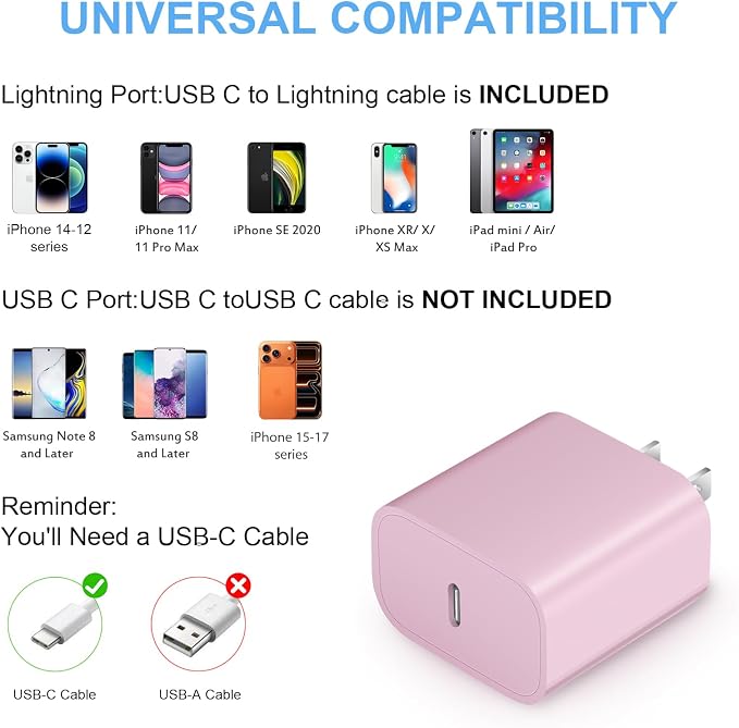 iPhone Charger Fast Charging 3+3Pack 20W USB C Charger with Lightning Cable | For iPhone 14/13/12/11/Pro/Pro Max/Mini/Xs Max/XR/X iPad