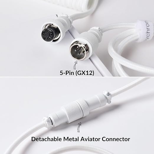 Keychron Custom Coiled Aviator USB-C Cable Black 5-Pin (GX12) Detachable Metal Connector USB-A Adapter Durable Braided Cable for Mechanical Keyboards Charging &amp Data Transfer