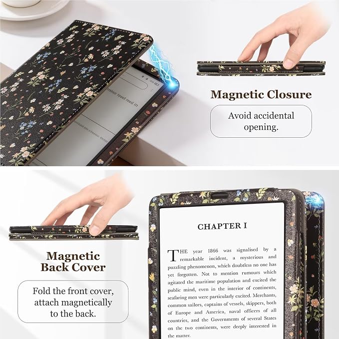 Fancity Case for Kindle Paperwhite 7/6.8 12th/11th Generation 2025 2024 | PU Leather Case with Auto Wake/Sleep Hand Strap for Kindle Paperwhite/Colorsoft Signature Edition 2021 Monet's Garden
