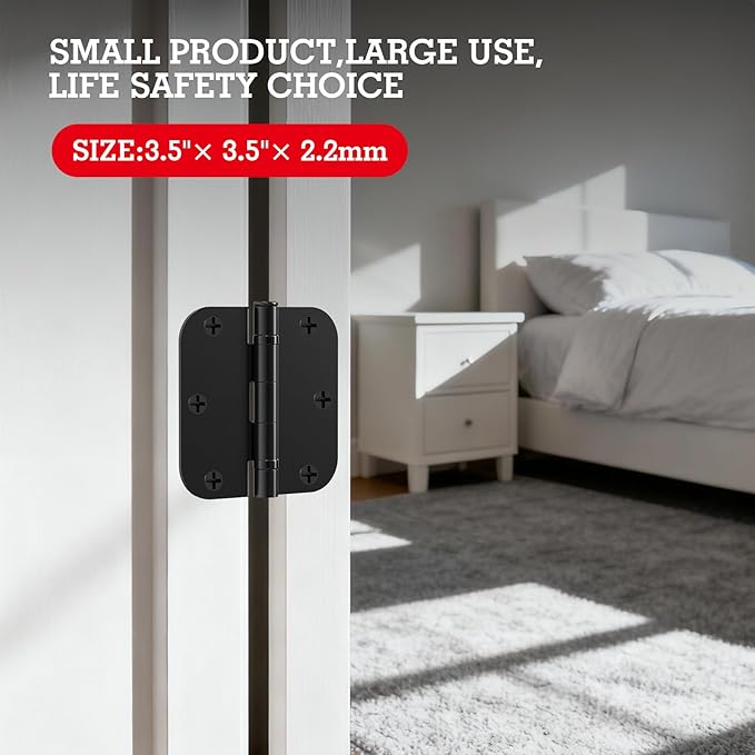 1 Pack Ball Bearing Door Hinges Matte Black 3.5 Inch 5/8" Radius Round Anti Squeak Interior 3-1/2"Flat Iron Bifold Standard Office Bedroom Indoor for Doors 3 ½" Hardware Home House Decor Accessories