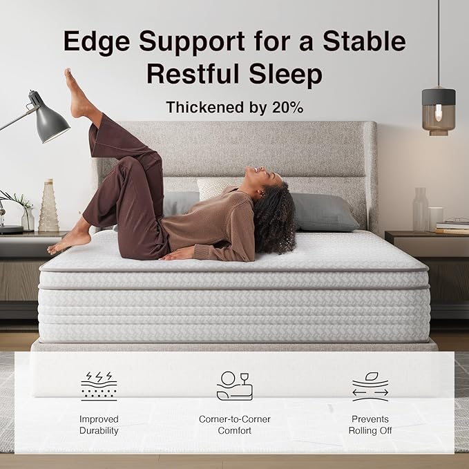 Novilla 12 Inch Queen Mattress, Hybrid Queen Mattresses in a Box with Smarts™ Coil Pocket Spring for Pressure Relief, Medium Firm Colchones with Comfort Foam, CertiPUR-US Certified
