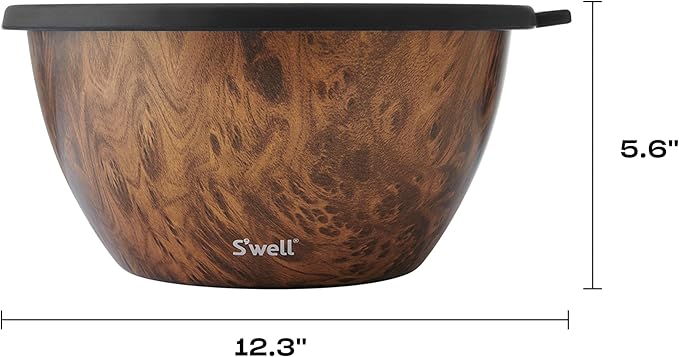 S'well Stainless Steel Salad Bowl Kit XL 184oz, Teakwood, Includes 5oz Canister For Dressing, Serving Utensils, and Removable Tray, Leakproof, Easy to Clean, Dishwasher and Refrigerator Safe