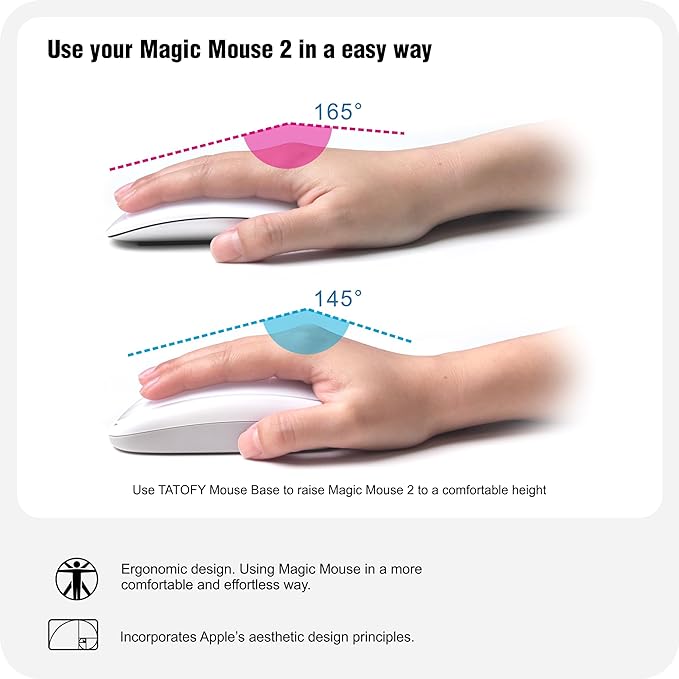 TATOFY Mouse Charger Compatible with Magic Mouse 2 (Lighting) Grip with Wireless Charging Support Ergonomic Base (Black)
