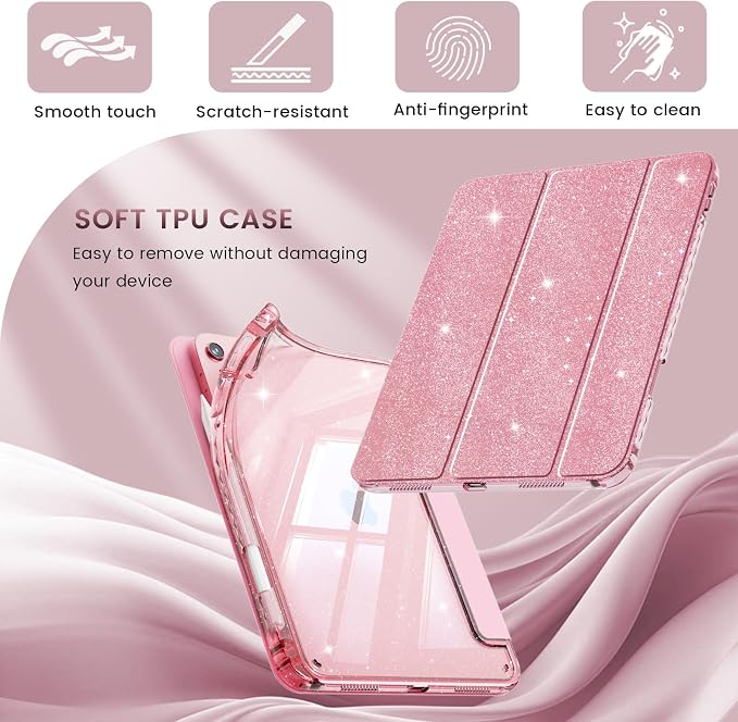 Case for iPad A16 11th/10th Generation 2025/2022 Purple | Glitter Shockproof 10th gen ipad case with Pencil Holder Trifold Stand Auto Wake/Sleep Sparkly ipad a16 case clear