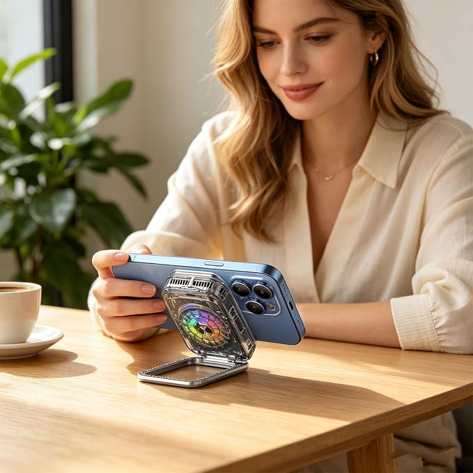 3 in 1 Power Transfer Device with Cooling Fan and Adjustable Stand for Smartphones Multicolor Lighting Energy Deli