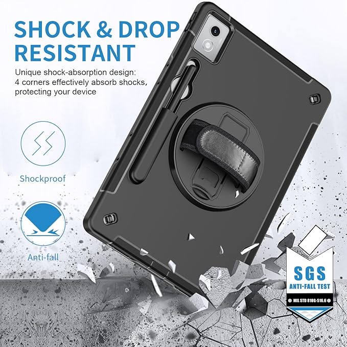 ZenRich Rugged Case for Lenovo Idea Tab Pro 12.7inch,Heavy Duty Shockproof Protective Case w/ [360 Rotating Kickstand] [Hand Strap][Shoulder Belt] for Lenovo Idea Tab Pro 2025 Realease Black