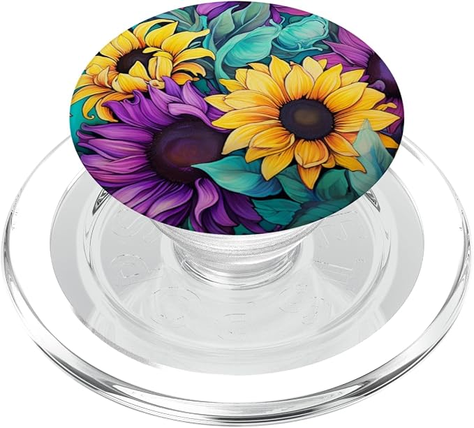 Teal Purple Sunflower Pastel Floral PopSockets Adhesive PopGrip