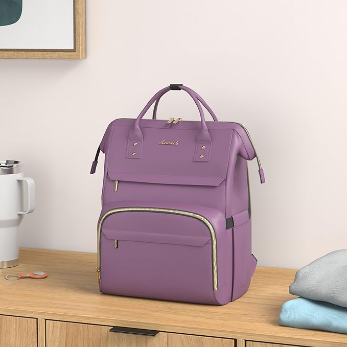 LOVEVOOK Laptop Backpack Women, 15.6 Inch Backpack with Charger, Water Resistant Teacher Bag Work Backpack with Laptop Compartment for Travel Business College, Dark Purple