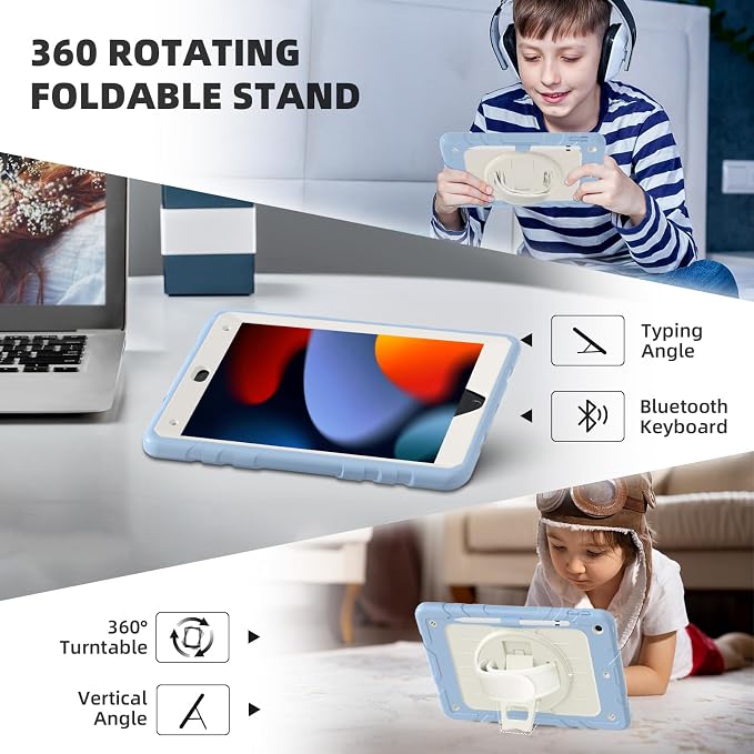 Case for iPad 9th/8th/7th Generation-Built-in Screen Protectorwith Pencil Holder&amp360°Rotating Hand StrapShoulder StrapCase for iPad 10.2 inch 2021-2019(Black)