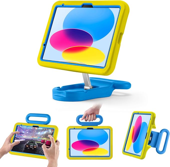 Kids Case for iPad (A16) 11th/10th Gen 10.9'' 2025/2022Adjustable Portrait/Landscape Stand/Drop Proof with HandleChild Friendly Case for iPad Air 11 (M4/M3/M2) 2026/2025/2024 (BlackBlue)