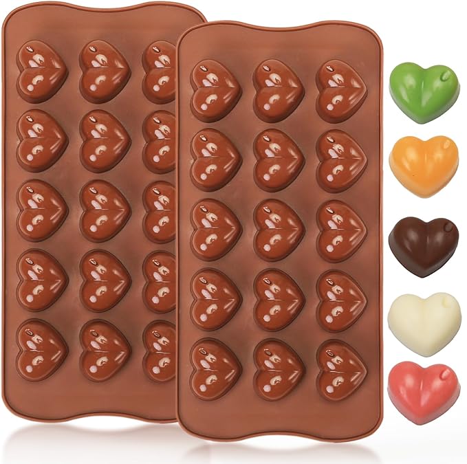 Dacthuw Heart Chocolate Molds Silicone, Small Gummy Molds Shaped Heart for Fondant/Fruit Snacks, Candy Molds Silicone for Valentine/Anniversary/Wedding, Wax Melt Molds 15 Cavities, 8 ml