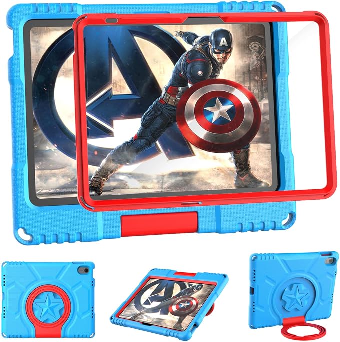 Kids Case for iPad 10th Generation 10.9-inch (2022) &amp iPad Air 11-inch M2 (2024) &amp iPad Pro 11-inch M4 (2024) Lightweight Shockproof Case Built-in Screen Protector with Handle Stand Black