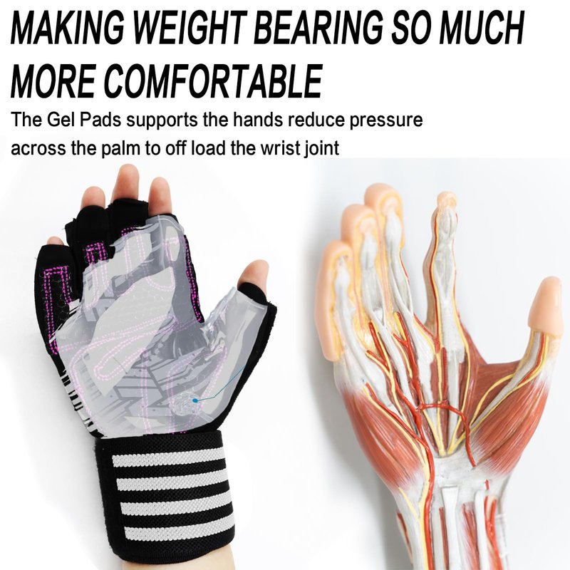 Weight Lifting Gloves for Women Gym Workout with Wrist Support,Padded Half Finger Gloves for Fitness Exercise