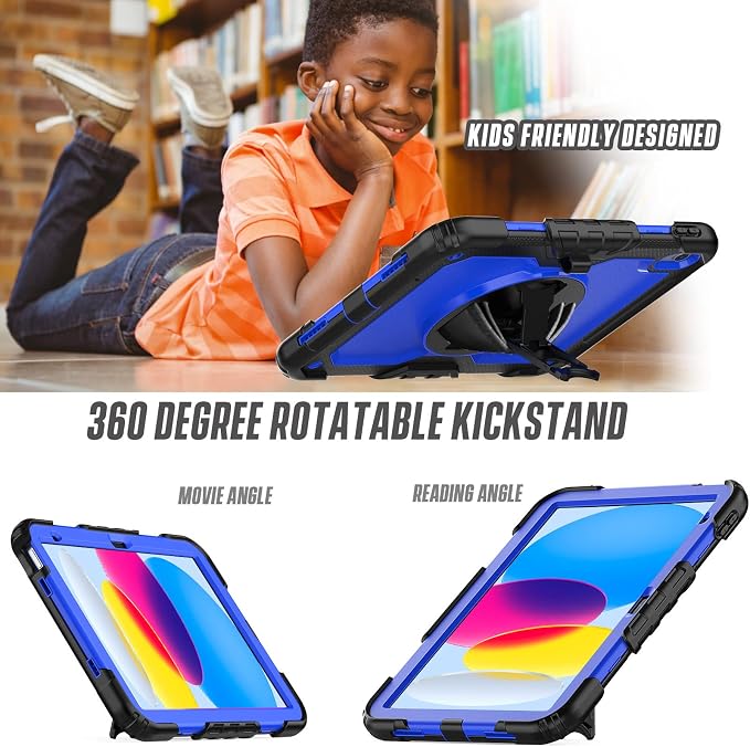 Case Compatible with iPad (A16) 11th 2025/10th Gen 2022 | Built-in Screen Protector Pen Holder Heavy Duty Shockproof Rugged Protective Case W/Handle Shoulder Strap