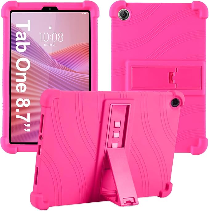 Caweet Case for Lenovo Tab One 8.7 Inch 2025 Heavy Duty Shockproof Full-Protection Adjustable Stand Silicone Cover Black