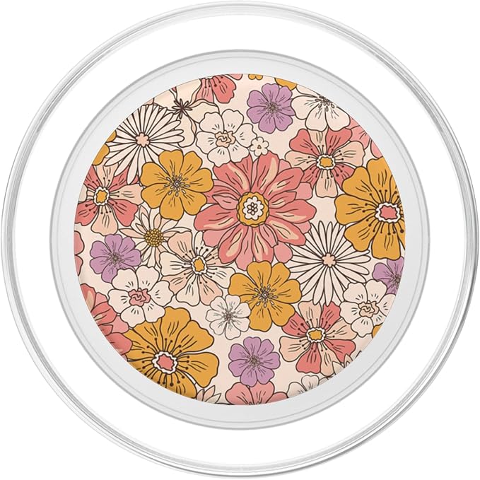 Retro Flowers Meadow Floral Groovy 70s Peach Orange Pink PopSockets Adhesive PopGrip