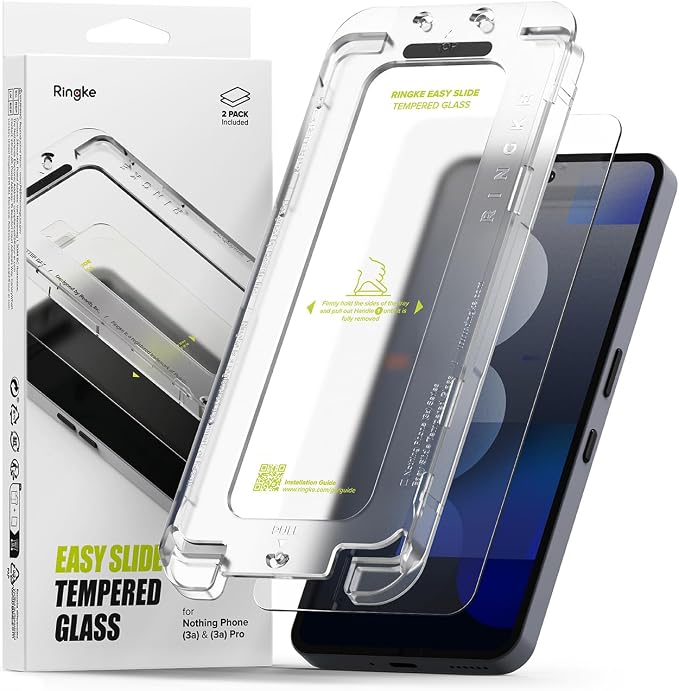 Ringke Easy Slide [Super Easy to Install] Compatible with Nothing Phone 3a / 3a Pro Screen Protector Case Friendly 9H Hardness Tempered Glass with Simple installation Tool - 2 Pack