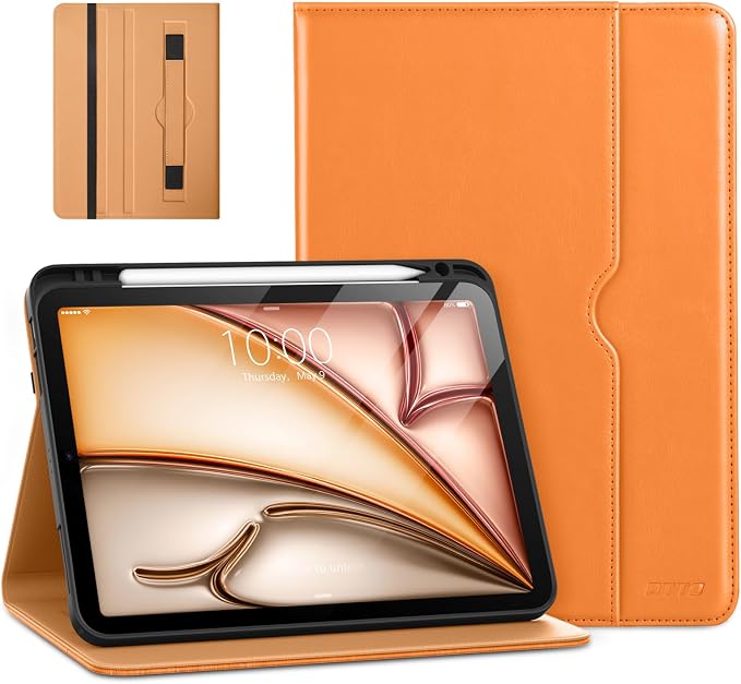 DTTO for iPad Air 11-inch Case M4/M3/M2 (2026/2025/2024) iPad Air 5th / 4th Generation (2022/2020) Premium Leather Business Folio Stand Cover with Pencil Holder - Auto Sleep/Wake Brown