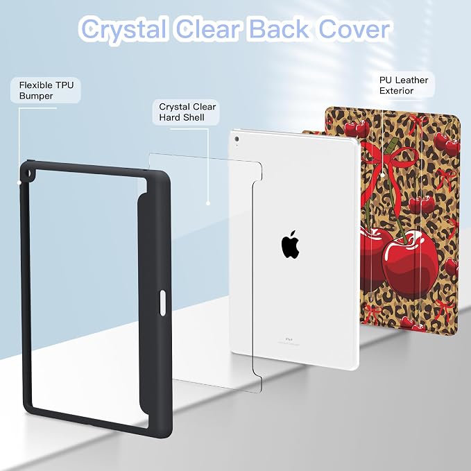 Teryeefi for iPad 10.2 case 2021 20202019 Release 7th 8th 9th Generation Built in Pencil Holder - Stand-Auto Wake/Sleep TPU &amp Hard Stand Clear Back Cover for 10.2 iPad (Black Bow)