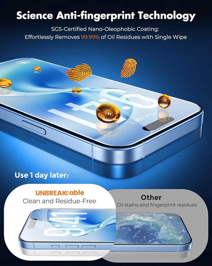 UNBREAKcable iPhone 17 Screen Protector [3-Pack] Tempered Glass with Auto-Align Tech for Easy Install 9H+ Hardness Anti-Fingerprint Ultra-Clear Full-Coverage Protection 6.3-Inch