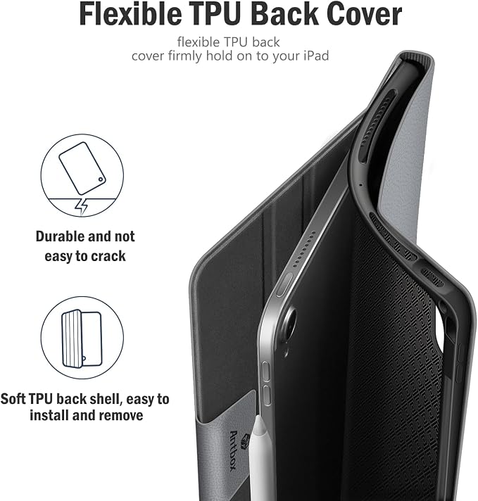 Antbox Case for iPad Air 11-inch M4/M3/M2 (2026/2025/2024) iPad Air 5th/4th Generation 10.9'' Vegan Leather with Pencil Holder Typing Angle Auto Sleep/Wake Muti-Stand (Black)