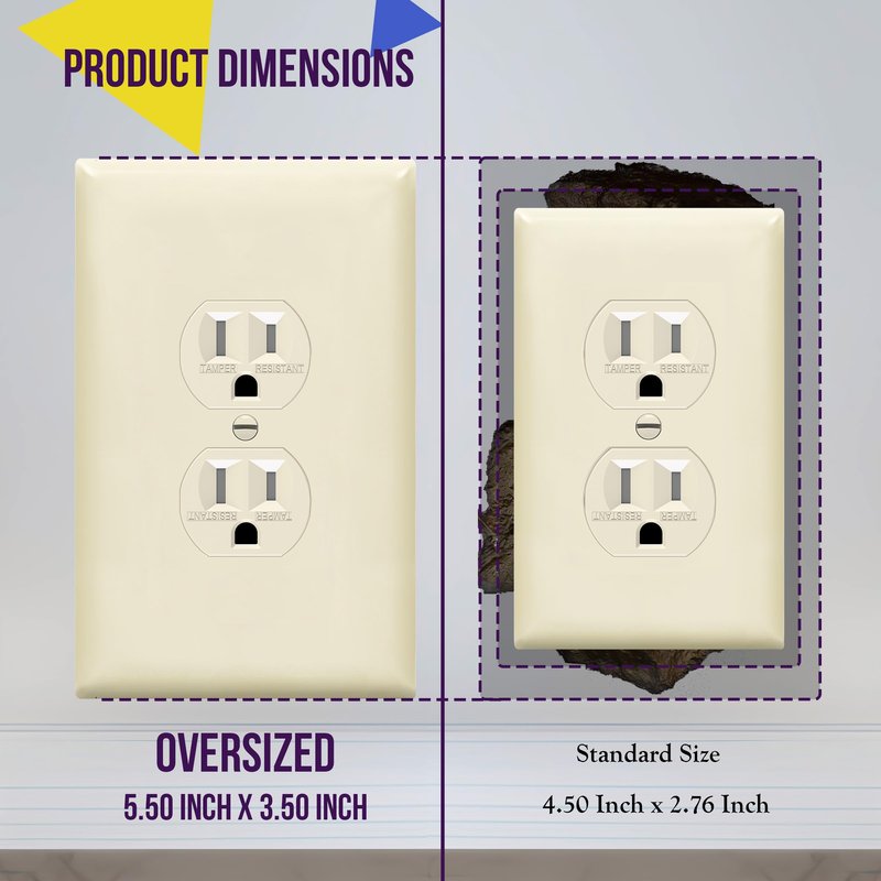 ENERLITES Duplex Receptacle Outlet Wall Plate, Jumbo Electrical Outlet Covers, Gloss Finish, Oversized 1-Gang 5.51" x 3.50", Polycarbonate Thermoplastic, 8821O-LA-10PCS, Light Almond, 10 Pack
