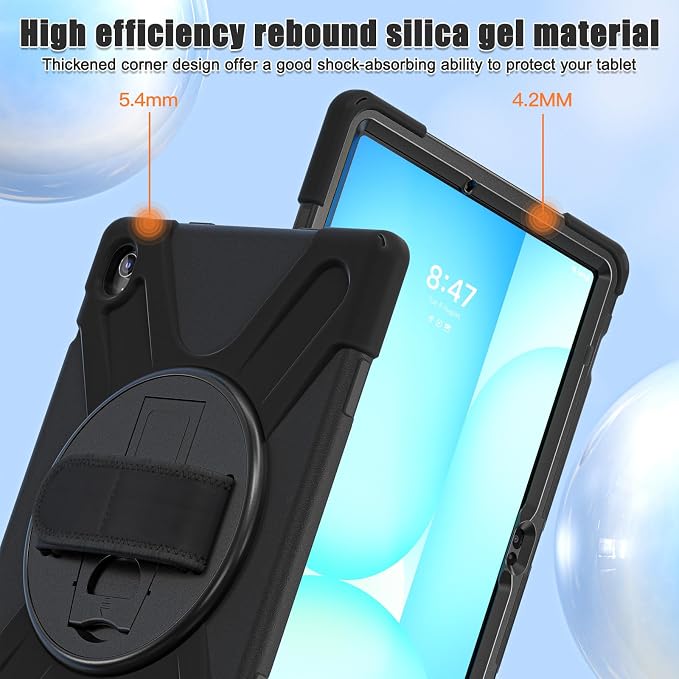 Case for Galaxy Tab S10 FE+ 13.1 2025 with Screen Protector+360 Rotating Hand Strap&ampStand+Shoulder Strap (Black)