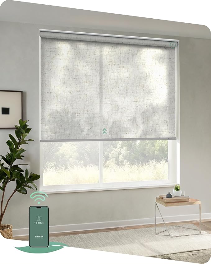 Yoolax Motorized Blinds App Control, Light Filtering Motorized Shades for Windows, Cordless Automatic Roller Shades for Bedroom Living Room Office(Light Filtering Linen Beige, 35" W x 72" H)