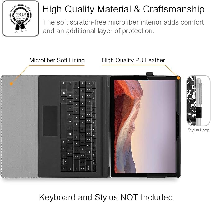Fintie Case for 12.3 Inch Microsoft Surface Pro 7 Plus Surface Pro 7/6/5/4/3 - Portfolio Business Cover with Pocket Compatible with Type Cover Keyboard Black