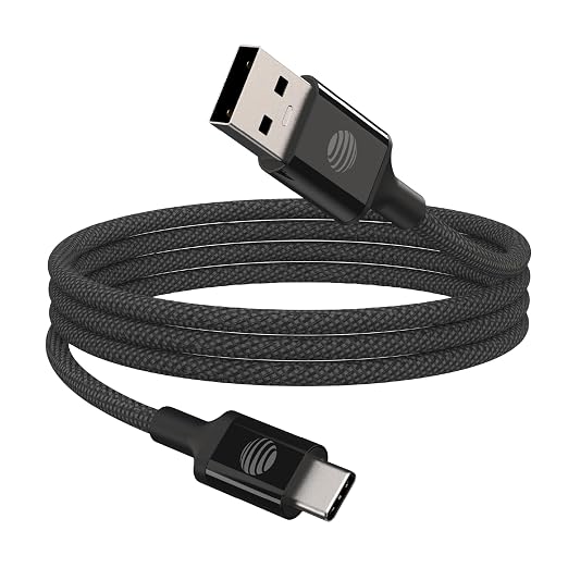 AT&ampT USB-A to USB-C Cable 6ft Braided Nylon – 60W Fast Charging USB-IF Certified 480Mbps Data Transfer – Compatible with iPhone 15/16 Galaxy Pixel Tablets &amp More – Black