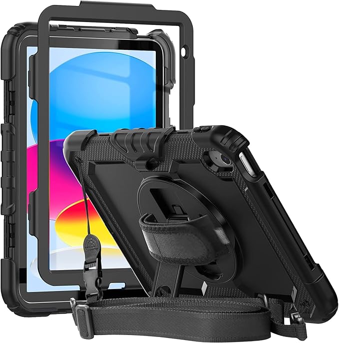 Case Compatible with iPad (A16) 11th 2025/10th Gen 2022 | Built-in Screen Protector Pen Holder Heavy Duty Shockproof Rugged Protective Case W/Handle Shoulder Strap