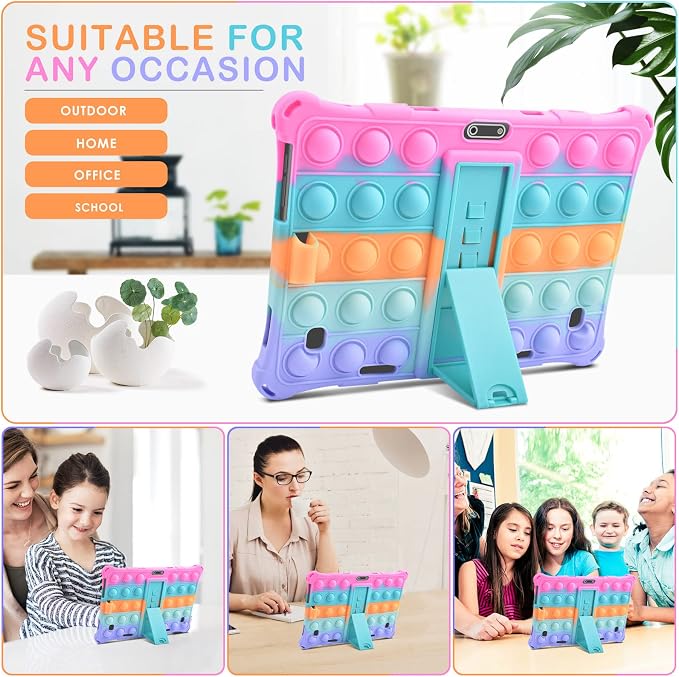 DETUOSI Silicone Case for 10.1 inch Tablet Multi-Angle Case Black | with Shoulder Strap and Stylus Pen Adjustable Stand Built-in Pen Holder Funny Protective Cover for 10.1 inch Tablet