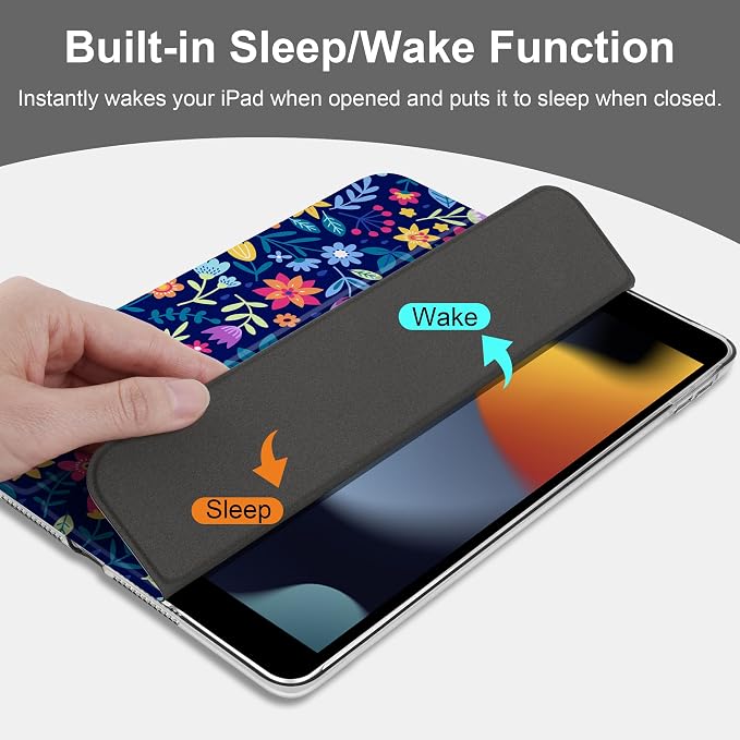 Compatible with iPad 10.2 Inch Case 2021 2020 2019 Smart Lightweight Trifold Stand Hard Plastic Transparent Cover Support Auto Sleep/Wake for iPad 10.2 9th/8th/7th Gen - Bear &amp Cherry
