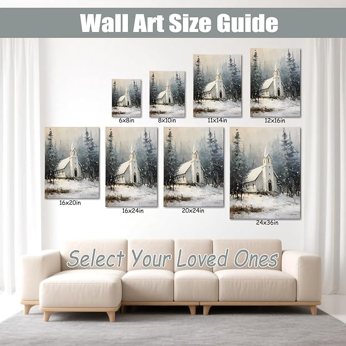 Snowy Winter Cabin Christmas Wall Art - Rustic Landscape Canvas Prints for Bedroom & Office, Ready to Hang Framed Picture, Perfect Christmas Gifts & Festive Winter Decor