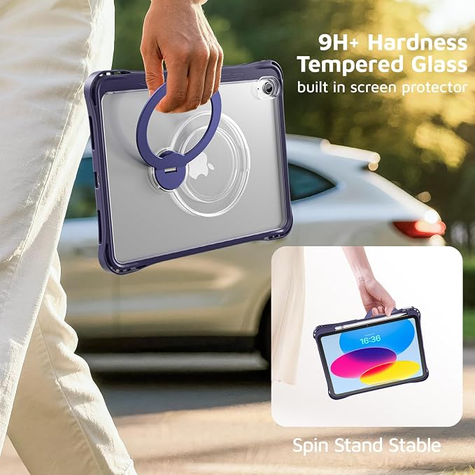 Dteck for Apple iPad 11 inch (A16 11th Gen) iPad 10.9 inch (10th Gen) Slim Clear Case with Kickstand Pencil Holder Reinforced Shockproof Corners Soft TPU Lightweight Protective Cover Transparent