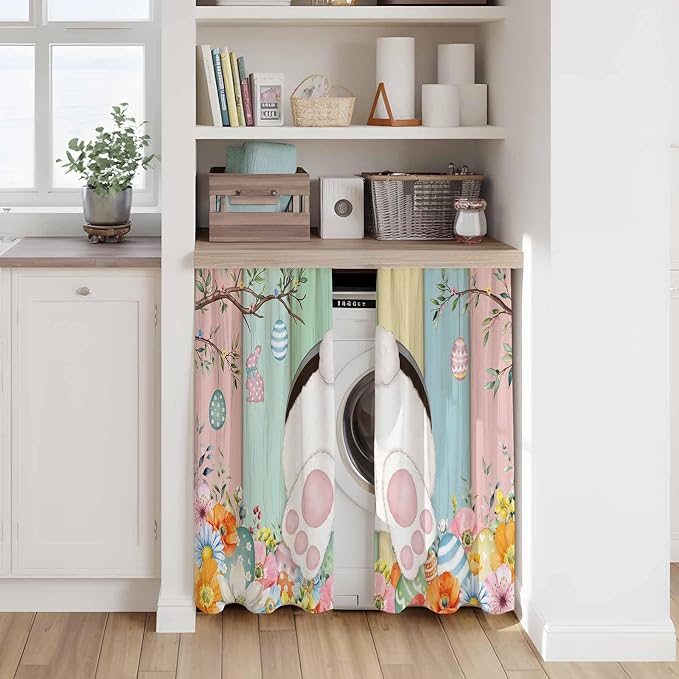 Easter Kitchen Tier Curtains 45 Inch Long 2 Panel Set, Rod Pocket Short Window