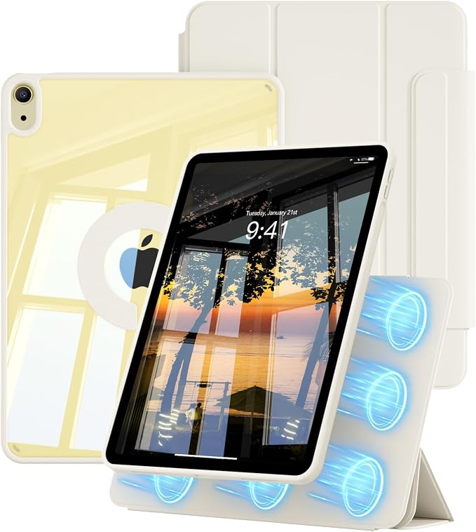 Case for iPad A16 11th Gen 11 Inch &amp iPad 10th Generation 10.9 Inch | Detachable Magnetic Trifold Cover with Clasp Removable Transparent Hard PC Back Auto Wake/Sleep Beige