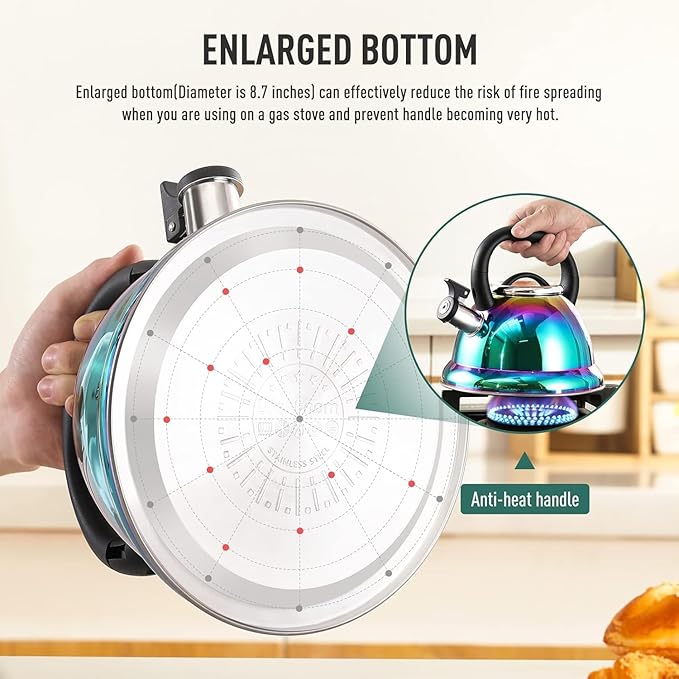 Weftnom Tea Kettle, Kettle 3.7QT, Tea Pot Whistling 316 Stainless Steel, Tea Kettle Stovetop with Cool Folding Handle, Kettle Teapot Rainbow Induction for Boiling Water, Mirror Finish