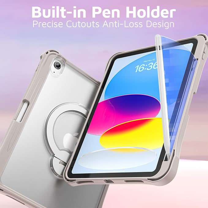 Dteck for Apple iPad 11 inch (A16 11th Gen) iPad 10.9 inch (10th Gen) Slim Clear Case with Kickstand Pencil Holder Reinforced Shockproof Corners Soft TPU Lightweight Protective Cover Transparent