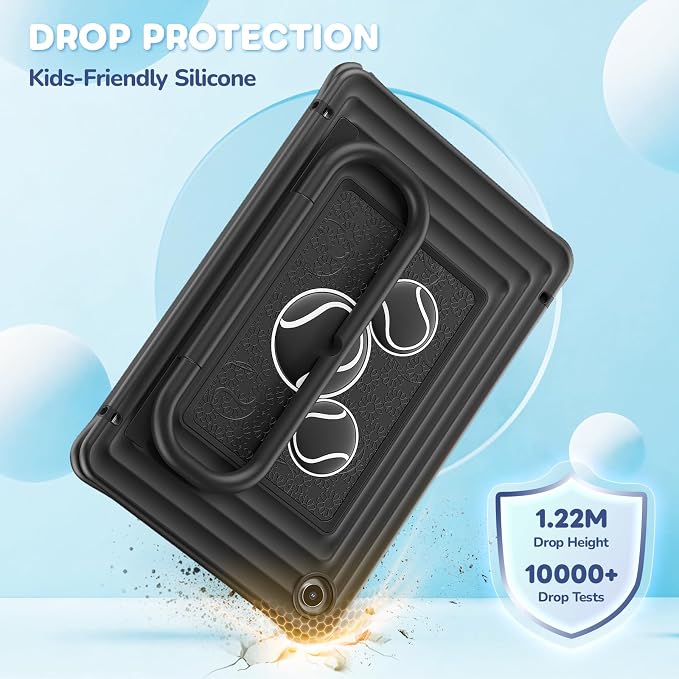 SEYMAC Case for Samsung Galaxy Tab A11+/A9+ Plus 11 for Kids Black | Heavy Duty Shockproof Built-in Screen Protector Rotating Stand Handle and Shoulder Strap