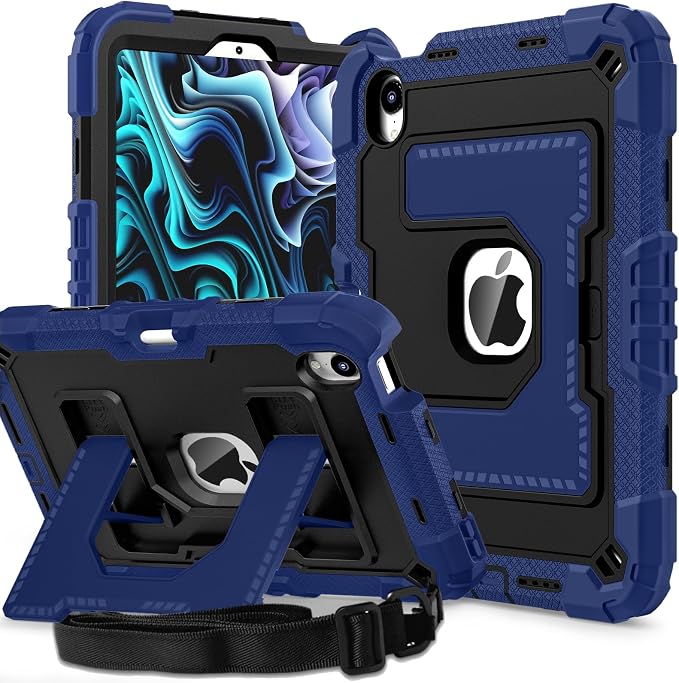 Kids Case Compatible with iPad mini 7 A17 pro 2024 Mini 6 8.3”Colorful Shockproof Case with Pencil Holder and Adjustable Big StandHandle Strap for iPad mini 6th 7th Gen