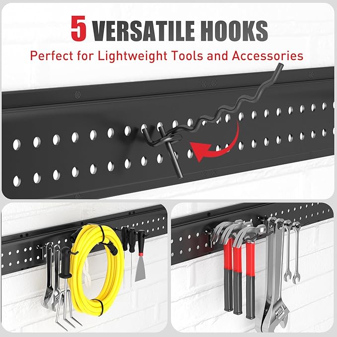 Garage Tool Organizer Wall Mount 64 inches with 13 Adjustable Heavy-Duty Hooks, Garage Organization, Garden Tool Storage Rack, Yard, and Shed, Holds Up to 520 lbs